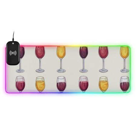 Line Wine Glass Wireless Charging RGB Gaming Mouse Pad Large Keyboard Mat Rubber Base 13 Light Modes