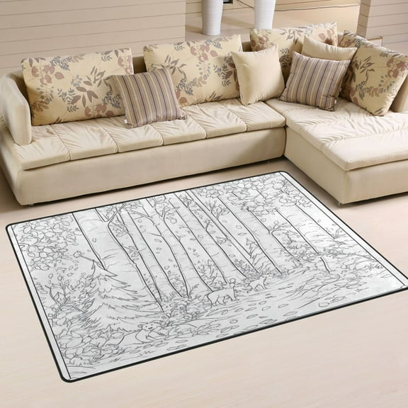 Line Woodland Soft Polyester Area Rug 31''x20'', Non Slip, Memory Foam, Water Absorbent