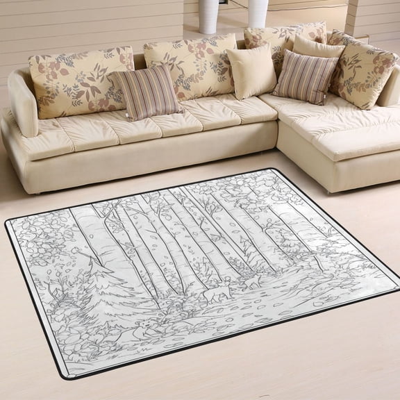 Line Woodland Soft Polyester Area Rug 72''x48'', Non Slip, Memory Foam, Water Absorbent