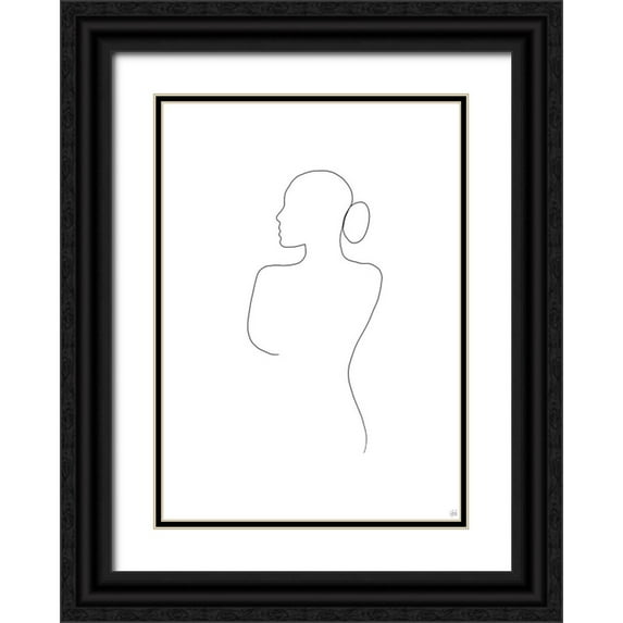 Line and Brush 11x14 Black Ornate Wood Framed with Double Matting Museum Art Print Titled - Line Female Back 2