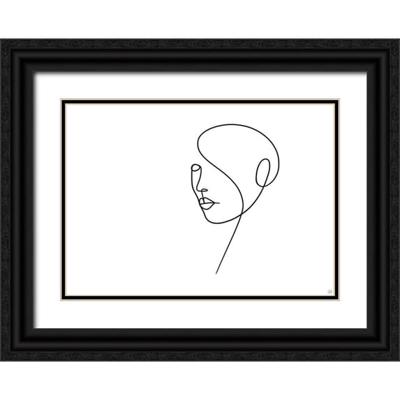 Line and Brush 14x11 Black Ornate Wood Framed with Double Matting Museum Art Print Titled - Line Lady 4