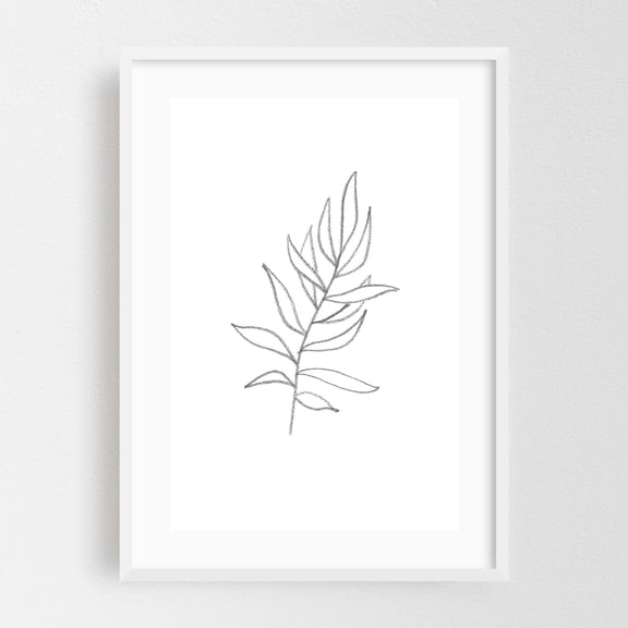 Line art plant - Line Drawing Botanical Minimalist Line Art Black and White Floral Nature Abstract White Framed Wall Art Print 5 x 7 inches