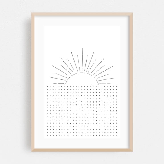 Line art sunset - Line Drawing Line Art Minimalist Sunset Abstract Geometric Black and White Nature Oak Framed Wall Art Print 24 x 36 inches