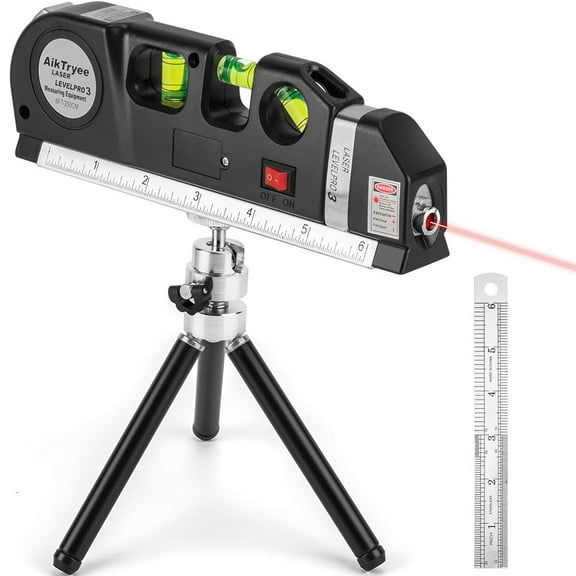 Line laser, laser level with tripod, includes 8 ft/2.5 m metric ruler, suitable for hanging pictures, wall design, home renovation