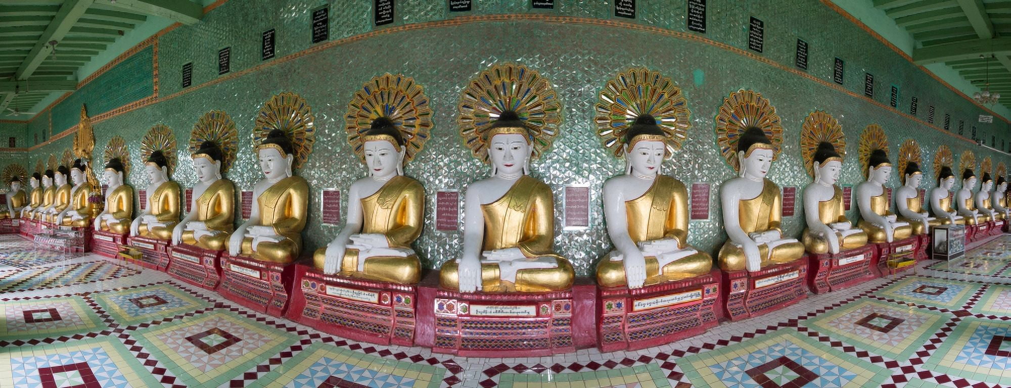 Line of Buddhas at Umin Thounzeh temple on Sagaing Hill Mandalay Myanmar Canvas Art - Panoramic Images (27 x 9)