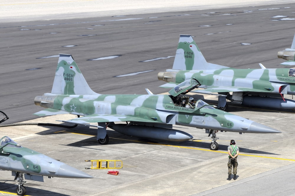 Line-up of Brazilian Air Force F-5EM at Natal Air Force Base Brazil Canvas Art - Riccardo NiccoliStocktrek Images (17 x 12)