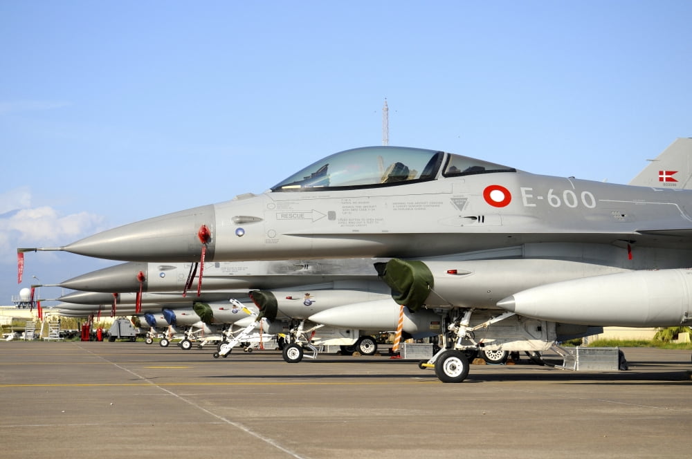 Line-up of F-16A MLU of the Royal Danish Air Force at Naval Air Station Sigonella Canvas Art - Riccardo NiccoliStocktrek Images (34 x 23)