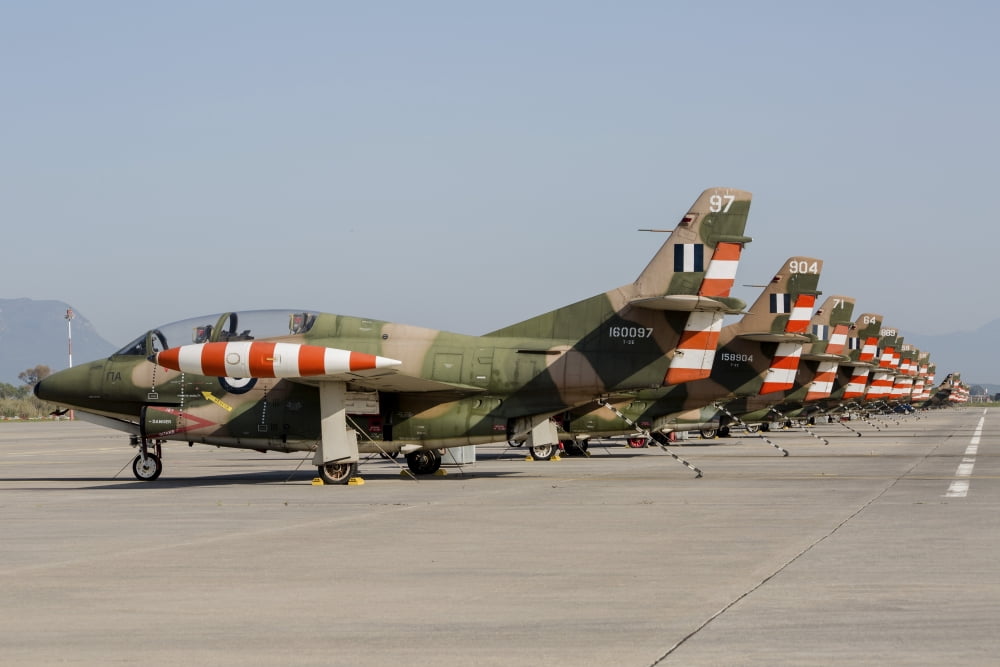 Line-up of Hellenic Air Force T-2 Buckeye trainer aircraft Canvas Art - Timm ZiegenthalerStocktrek Images (17 x 12)
