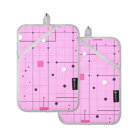 Line with Dots Pink Background Oven Mitts Pot Holders 2 pcs Heat Resistant for Kitchen Baking Grilling