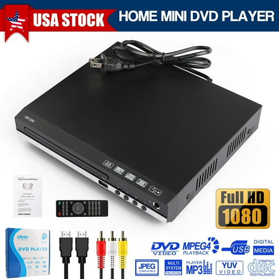 LineYDI 1080p DVD Player for TV Home CD Player with HDMI and RCA Cables Output US C7N0, Remote Control, and USB Input