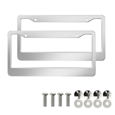 LineYDI 2Pcs White Metal License Plate Frame Tag Cover Screw Caps Stainless Steel New