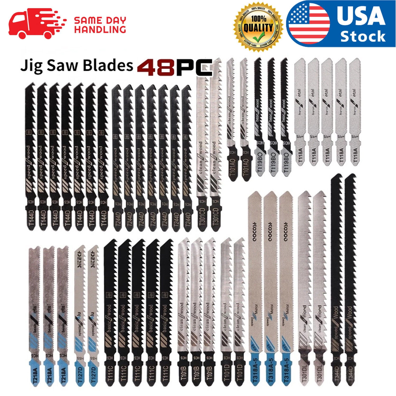 LineYDI 48PC Jigsaw Jig Saw Blades Tshank Assorted Wood Metal Steel