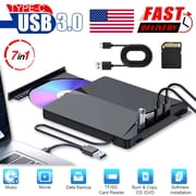 LineYDI 7 IN 1 External CD DVD Drive for PC Laptop Windows 11 10 USB 3.0 Burner Reader Writer