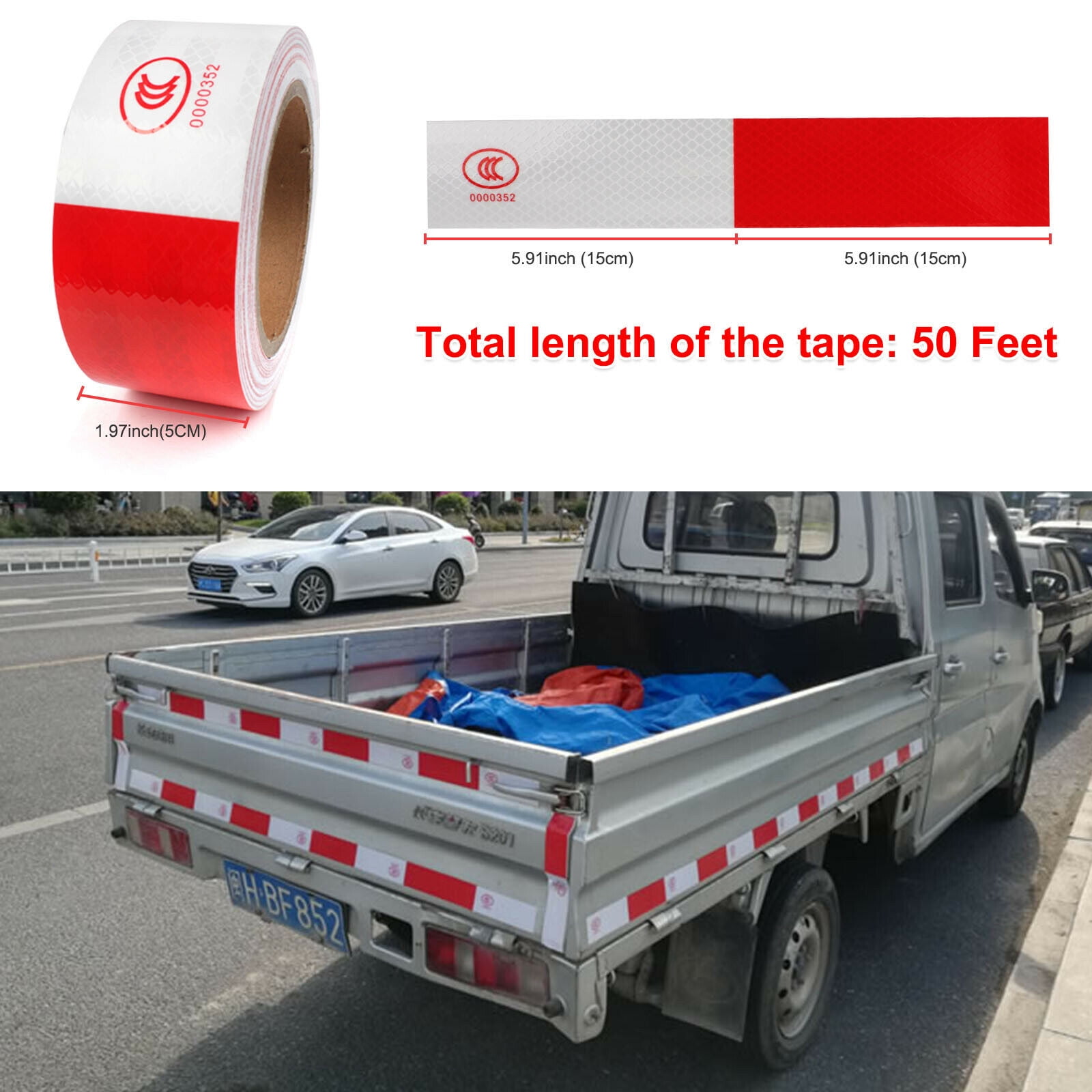 LineYDI Car Truck 2""x50' Universal Reflective Red & White Conspicuity
