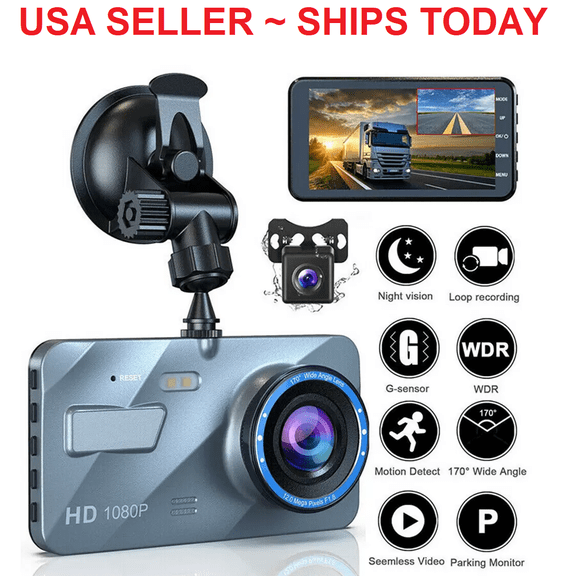 LineYDI Dash Camera Front and Rear,4" Screen 1080P Dual Lens Car DVR Recorder Front and Rear Camera
