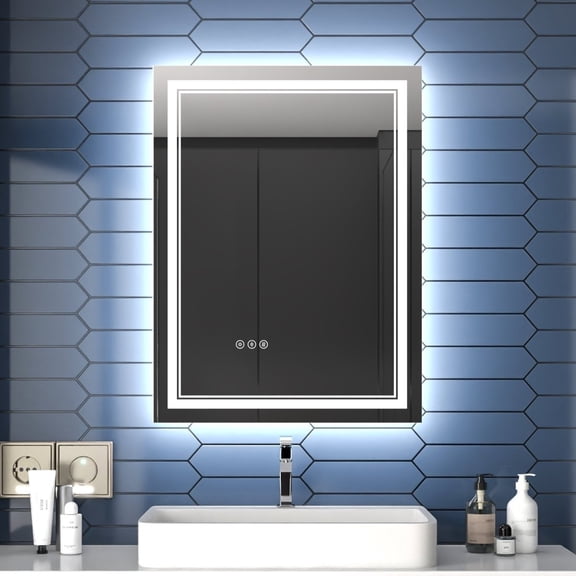 Linea 24x32 LED Heated Bathroom Mirror Anti Fog Dimmable Backlit Tempered Glass