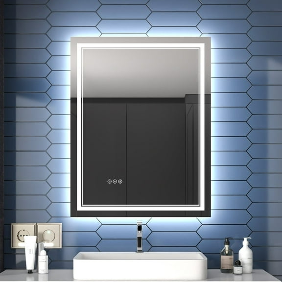 Linea 28 LED Heated Bathroom Mirror 36" H Anti-Fog Dimmable Backlit Glass