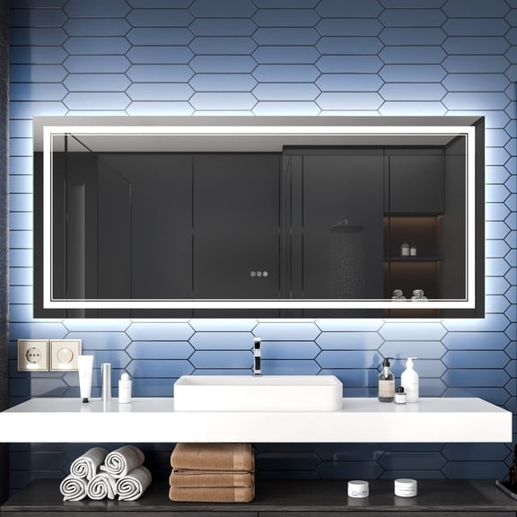 Linea 72" LED Heated Bathroom Mirror Anti Fog Dimmable Backlit Tempered Glass