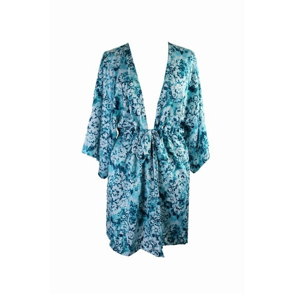 Linea Donatella Jade Medallion Print Satin Charmeuse Wrap Short Robe S/M