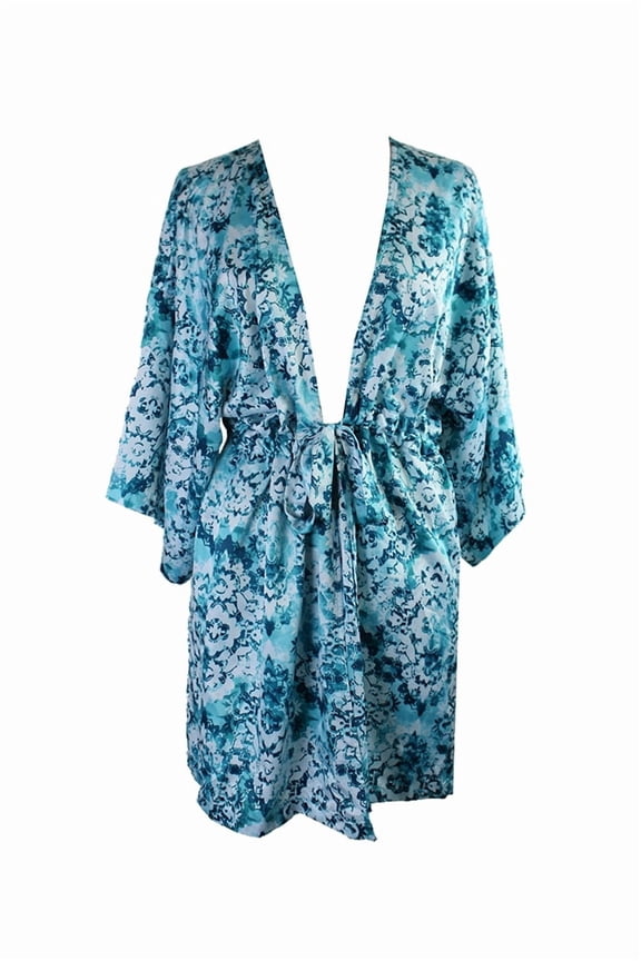 Jade Medallion Print Satin Charmeuse Wrap Short Robe S/M