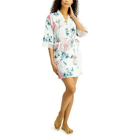 Linea Donatella Floral-Print Wrap Robe, IVORY, S/M New with box/tags