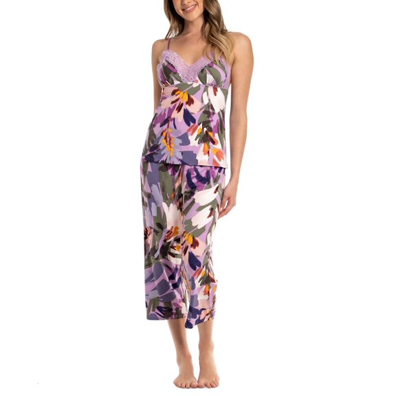 Linea Donatella Women's 2-Pc. Cropped Knit Pajamas Set - Purple, Size Small