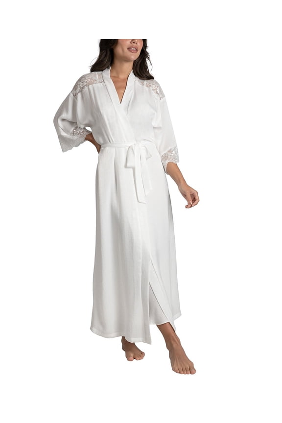 Women's Luxe Satin Bridal Lingerie Long Robe, Ivory, Size L/XL