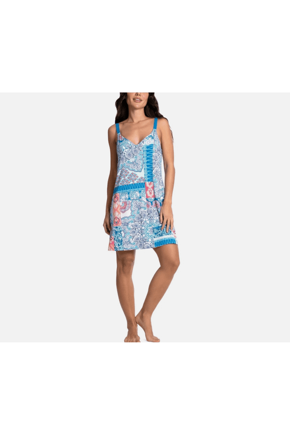 Women's Printed Sleeveless Chemise Blue Sleepwear Dress Size Small