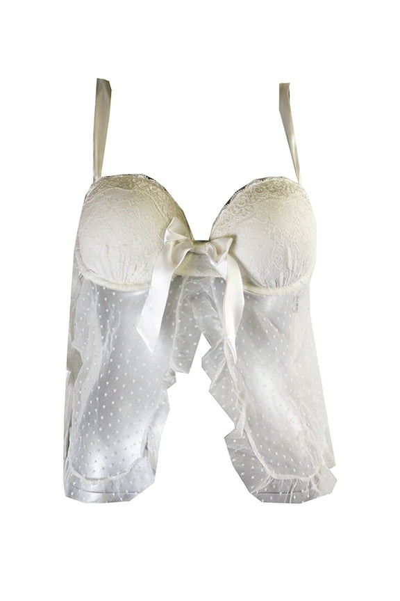 Womens Ivory Lace Dotted Camidoll And Thong S