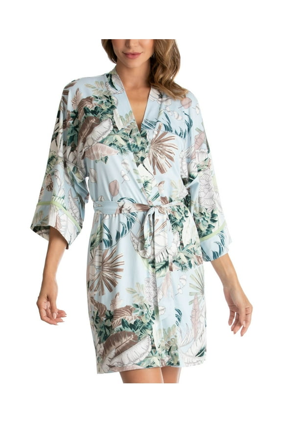 Palm Garden Knit Wrap Robe Turq S