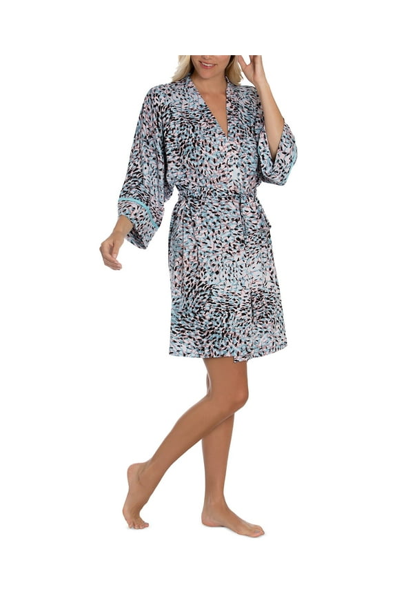 Zephyr Printed Wrap Robe, Beige, Size S/M