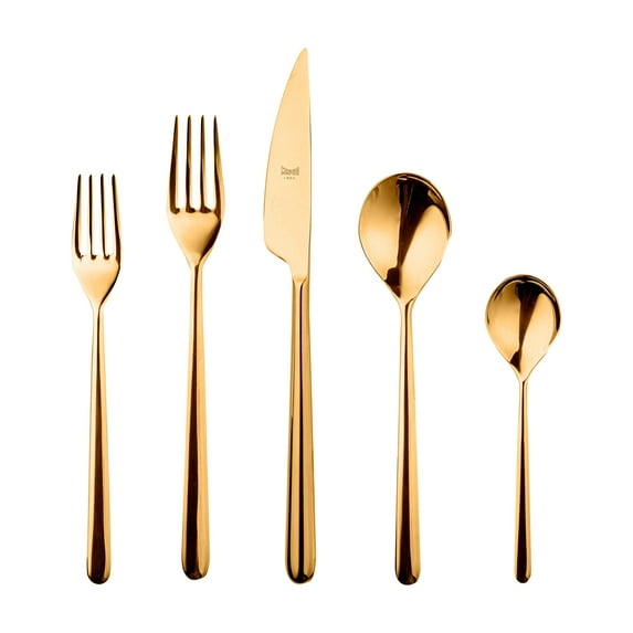 Mepra 108922005 Linea 5 Pcs Place Setting – Gold Tableware, Dishwasher Safe Cutlery, 5 Pieces