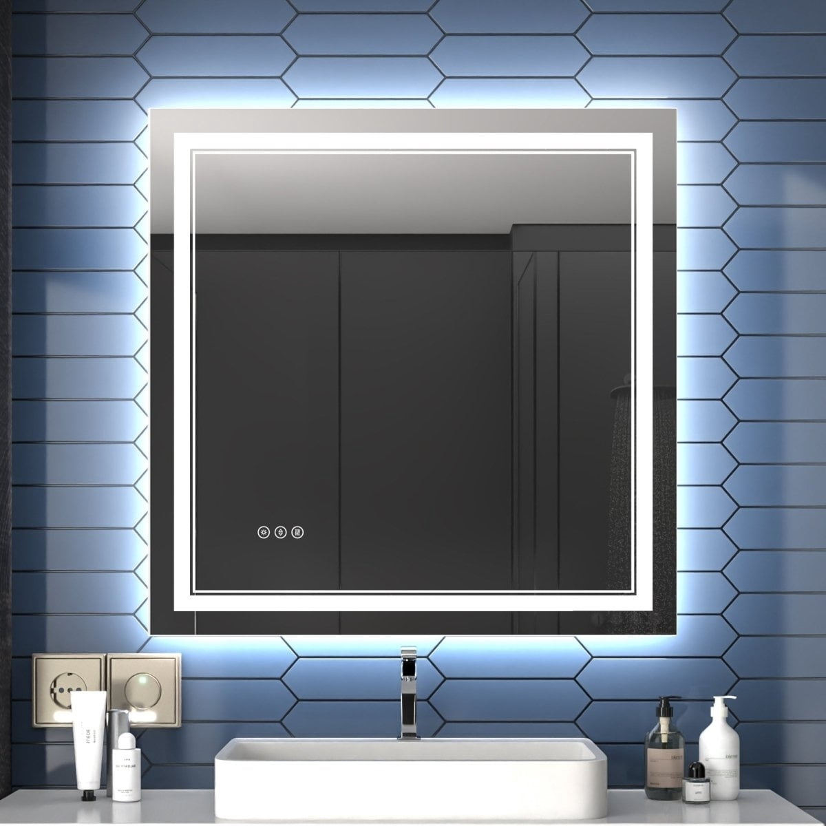 Linea LED Heated Bathroom Mirror 36x36 Anti Fog Dimmable Lighted ...