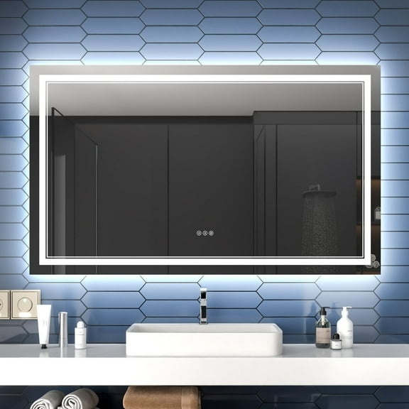 Linea LED Heated Bathroom Mirror 60x36 Anti Fog Dimmable Backlit Tempered Glass
