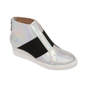 LINEA Paolo Amber-L Leather Wedge Sneaker, 5.5, Silver