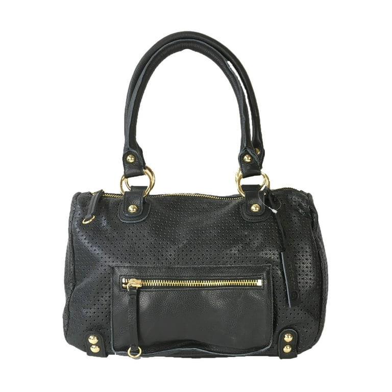 Linea Pelle Dylan Perforated Leather Speedy Satchel, Black