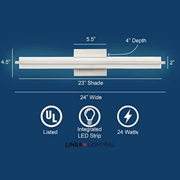 Linea di Liara Dario 24" LED Bathroom Light Fixture, Brushed Nickel, Modern Bathroom Wall Lighting, White Frosted Glass Shade, UL Listed