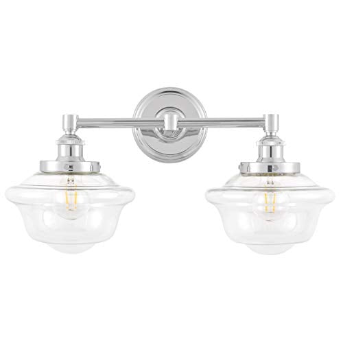 Linea di Liara Lavagna Farmhouse Polished Chrome Bathroom Light Fixtures Over Mirror 2-Light Bathroom Vanity Light Fixture Clear Glass Shades Modern Vanity Lights, Bulbs Included U