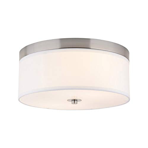 Linea di Liara Occhio Brushed Nickel 15" Flush Mount Ceiling Light Fixture Overhead Lights for Ceilings Kitchen Hallway Bedroom Bathroom Ceiling Light Fixtures, White Fabric Shade,