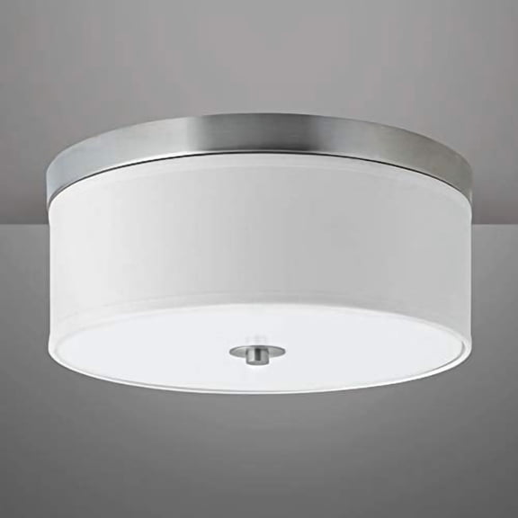 Linea di Liara Occhio Brushed Nickel 15" Flush Mount Ceiling Light Fixture Overhead Lights for Ceilings Kitchen Hallway Bedroom Bathroom Ceiling Light Fixtures, White Fabric Shade,