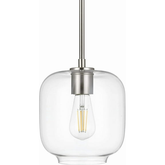 Linea di Liara Piarra Modern Glass Farmhouse Pendant Lighting for Kitchen Island and Over Sink Lighting Fixtures Brushed Nickel Pendant Light Hanging Ceiling Light Square Clear Glass Shade, UL Listed