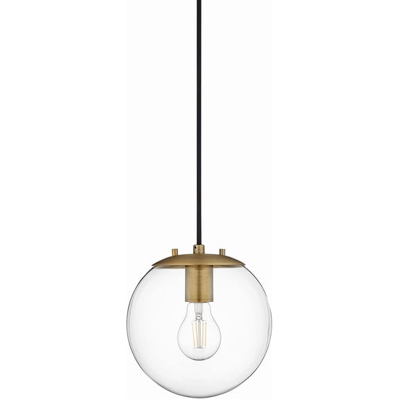 Linea di Liara Sferra Modern Large Glass Pendant Light Kitchen Island Brass Pendant Lighting Clear Glass Globe Pendant Light Mid Century Hanging Light Fixture, LED Bulb Included, UL Listed