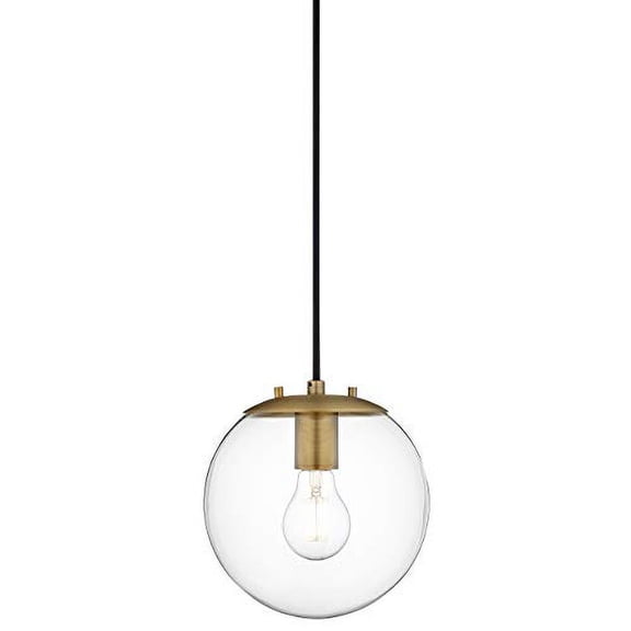 Linea di Liara Sferra Modern Large Glass Pendant Light Kitchen Island Brass Pendant Lighting Clear Glass Globe Pendant Light Mid Century Hanging Light Fixture, LED Bulb Included, U