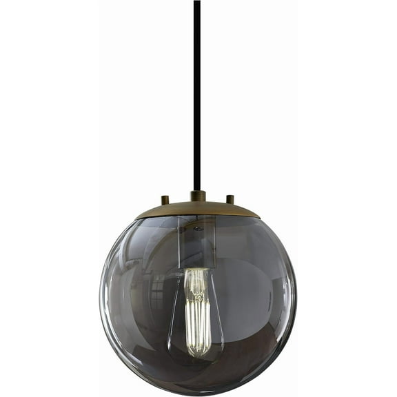 Linea di Liara Sferra Modern Large Glass Pendant Light Kitchen Island Brass Pendant Lighting Smoked Glass Globe Pendant Light Mid Century Hanging Light Fixture, LED Bulb Included, UL Listed