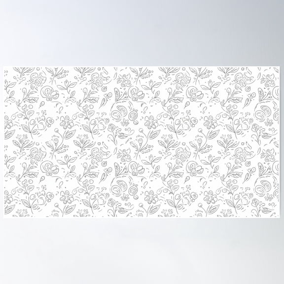 Linear Floral Pattern In White And Light Grey. Poster Wall Art, Modern Wall Decor For Living Room Bedroom, 8x12 UNFRAMED