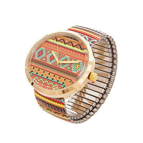Linear Geometric Pattern Orange Band Watch