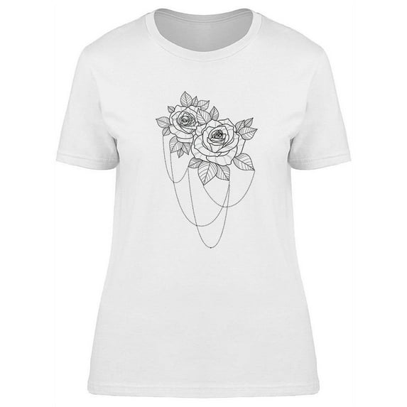 Linear Hand Drawing Roses T-Shirt Women -Image by Shutterstock, Female Large