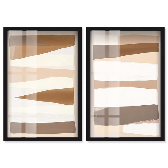 Linear Landscapes Shadowbox Print Modern Wall Art Set by Art Remedy, Black Frame, 10 x 15