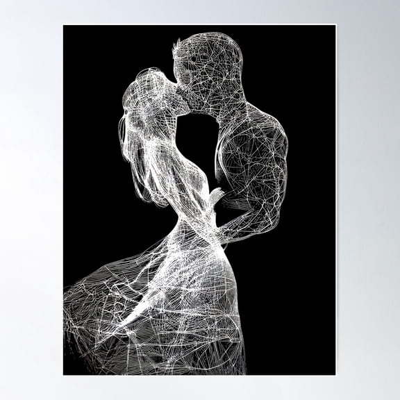 Linear Love - Artistic Kiss Design Poster Wall Art, Modern Wall Decor For Living Room Bedroom, 8x12 UNFRAMED