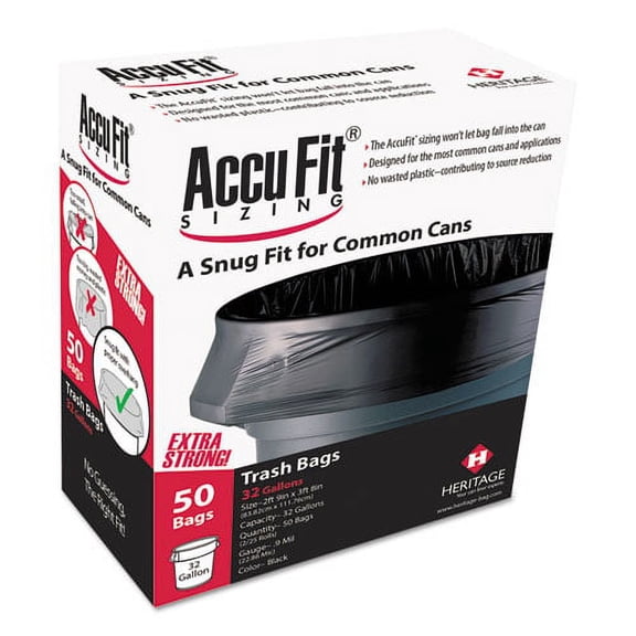 "Linear Low Density Can Liners With Accufit Sizing, 55 Gal, 1.3 Mil, 40"" X 53"", Black, 50/box | Bundle of 10 Boxes"